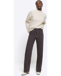 River Island - Brown High Waisted Relaxed Straight Fit Jeans - Lyst