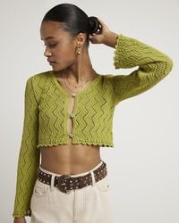 River Island - Crochet Button Up Cardigan - Lyst