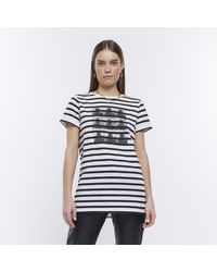 River Island - White Stripe Graphic Print T-shirt - Lyst