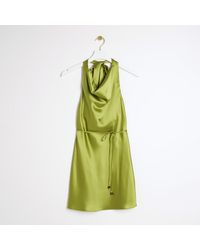River Island - Petite Green Satin Open Back Slip Mini Dress - Lyst