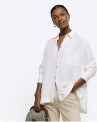 River Island - White Linen Blend Oversized Shirt - Lyst