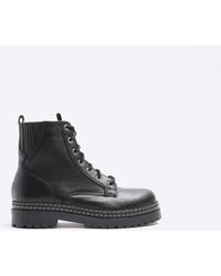 River Island - Leather Lace Up Boots - Lyst