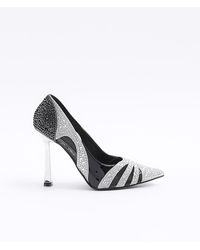 River Island - Black Diamante Heeled Court Shoes - Lyst
