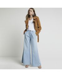 River Island - Blue Mid Rise Tailored Wide Fit Jeans - Lyst