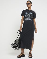 River Island - Grey Eagle Flame Rock Midi T-shirt Dress - Lyst