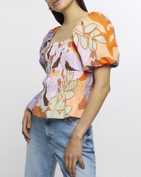 River Island - Floral Print Shirred Top - Lyst