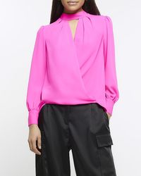 River Island - Pink Cut Out Wrap Blouse - Lyst