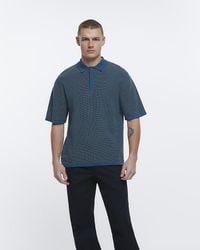 River Island - Blue Oversized Fit Textured Polo - Lyst