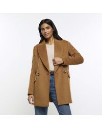 River Island - Brown Wool Blend Blazer Coat - Lyst