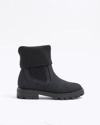 River Island - Black Nubuck Rib Sock Chelsea Boots - Lyst