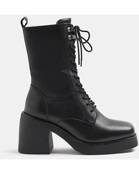 River Island - Lace Up Heeled Ankle Boot - Lyst