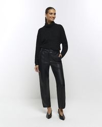 River Island - Faux Leather Straight Leg Trousers - Lyst