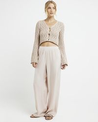 River Island - Pink Satin Wide Leg Trousers - Lyst