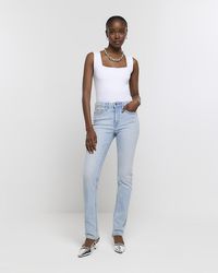 River Island - High Waisted Slim Straight Jeans - Lyst