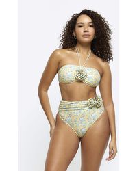 River Island - Yellow Floral Corsage Halter Bikini Top - Lyst