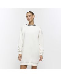 River Island - Cream Diamante Trim Sweatshirt Mini Dress - Lyst