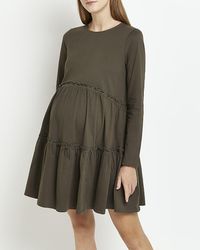 River Island - Maternity Khaki Long Sleeve Frill Mini Dress - Lyst