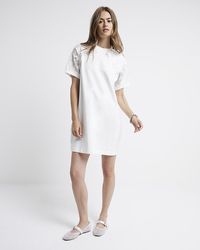River Island - White Flower Lace Sleeve T-shirt Mini Dress - Lyst