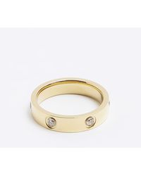 River Island - Gold Stainless Steel Diamante Ring - Lyst