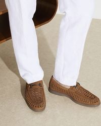 River Island - Brown Suede Woven Chain Loafers - Lyst