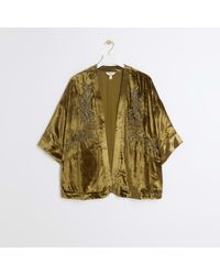 River Island - Velvet Embellished Duster Kimono Jacket - Lyst