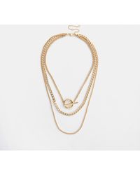 River Island - Gold Colour T Bar Layered Chain Necklace - Lyst