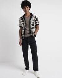 River Island - Black Slim Fit Crochet Short Sleeve Shirt - Lyst