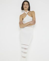 River Island - Knitted Knot Front Bodycon Midi Dress - Lyst