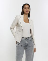 River Island - Stone Faux Leather Quilted Blazer - Lyst