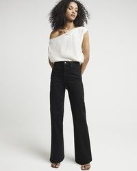 River Island - Black High Waisted Wide Leg Jeans - Lyst