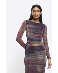 River Island - Purple Abstract Mesh Ruched Top - Lyst