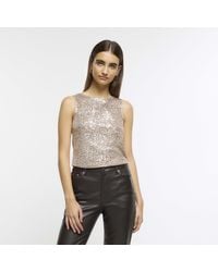 River Island - Rose Gold Sequin Tank Top - Lyst