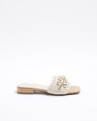 River Island - Cream Crochet Embellished Mule Sandals - Lyst