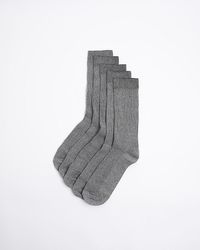 River Island - 5pk Grey Ribbed Ankle Socks - Lyst
