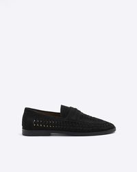 River Island - Black Suede Woven Loafers - Lyst