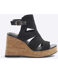 River Island - Suedette Cut Out Wedge Sandals - Lyst