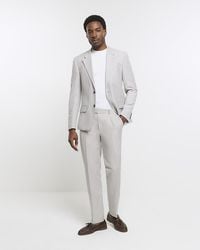River Island - Beige Slim Fit Linen Blend Suit Trousers - Lyst