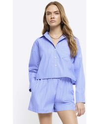River Island - Blue Stripe Long Sleeve Crop Shirt - Lyst