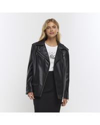 River Island - Faux Leather Oversized Biker Jacket - Lyst