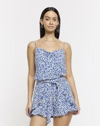 River Island - Blue Floral Cowl Neck Cami Top - Lyst