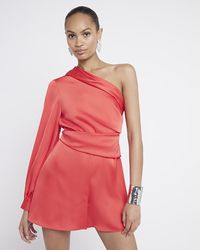 River Island - Red One Shoulder Asymmetric Playsuit - Lyst