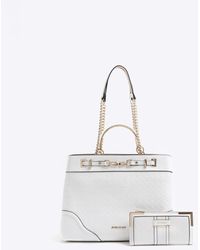 River Island - White Woven Chain Tote Bag And Purse - Lyst