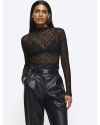 River Island - Lace Long Sleeve Top - Lyst