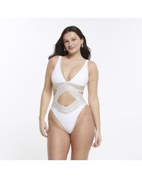 River Island - Cut Out Plunge Swimsuit - Lyst
