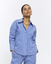 River Island - Petite Blue Stripe Long Sleeve Shirt - Lyst