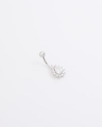 River Island - Silver Stainless Steel Diamante Belly Bar - Lyst