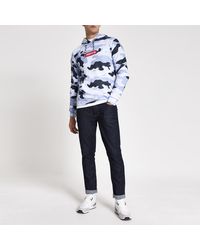 Hype - River Island Blue Camo Box Fit Hoodie - Lyst