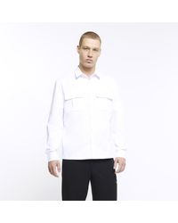 River Island - White Regular Fit Long Sleeve Utility Shirt - Lyst