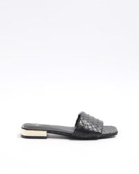 River Island - Black Wide Fit Woven Flat Sandals - Lyst