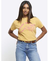 River Island - Yellow Graphic T-shirt - Lyst